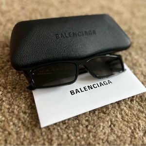 Balenciaga | Black Rectangular Frame Acetate Sunglasses
